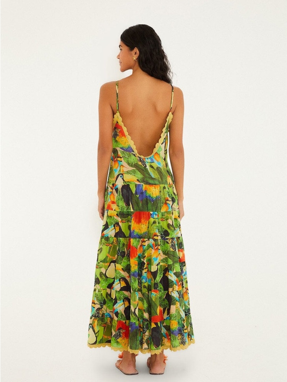 Farm Rio: Bird Leaves Long Dress in Sand - Picture 2 of 14